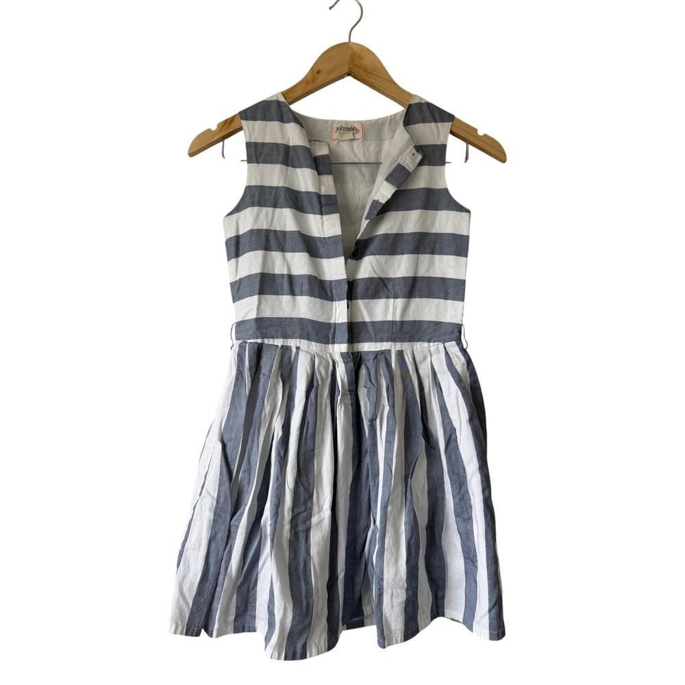 Johnnie B Girls Blue White Striped Sleeveless Button Front Pleated Dress 9-10Y